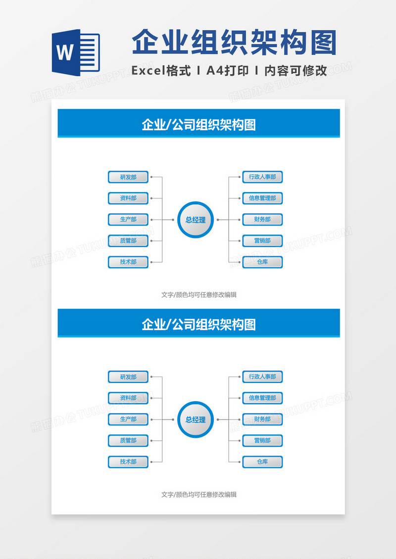 企业公司团队组织架构图word模板