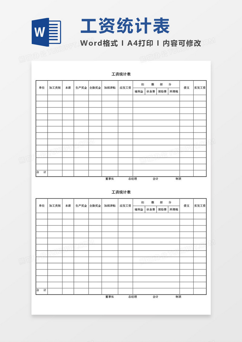 工资统计表人事管理表word模板