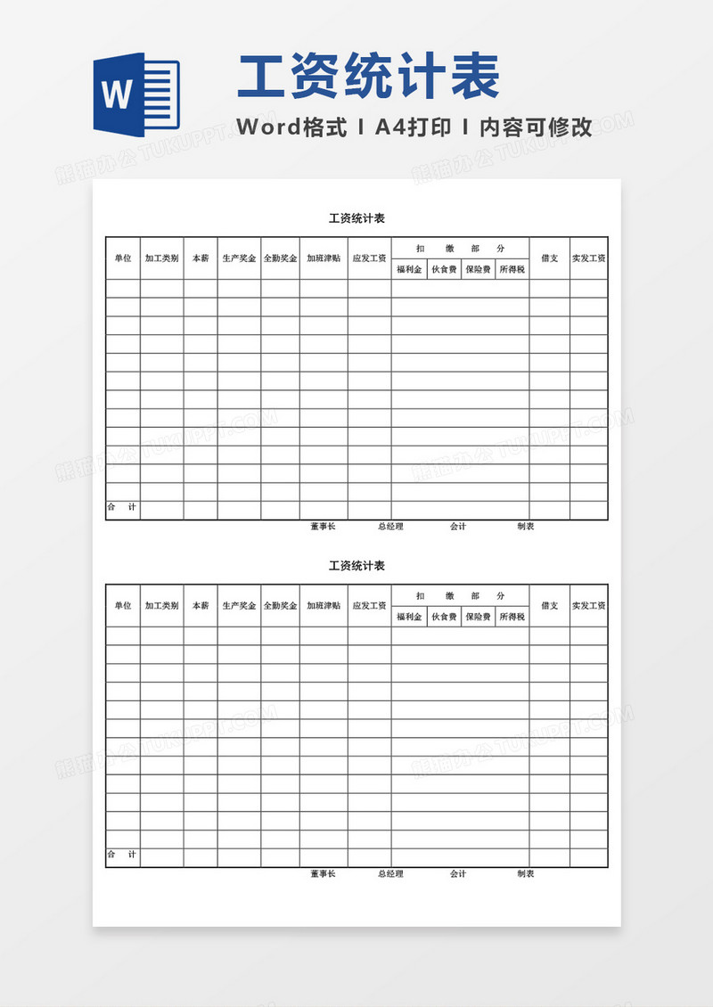 工资统计表人事管理表word模板