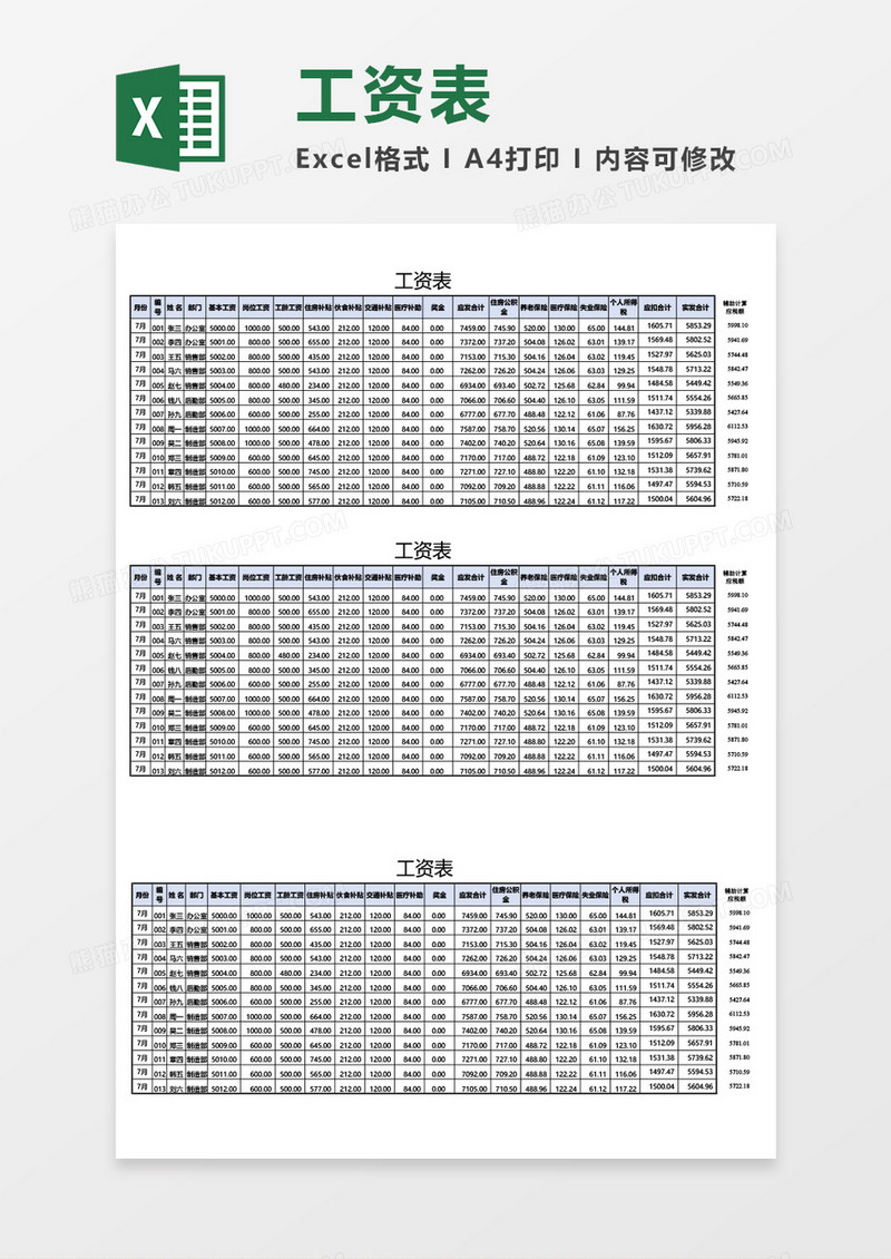 企业工资报表excel表格模板