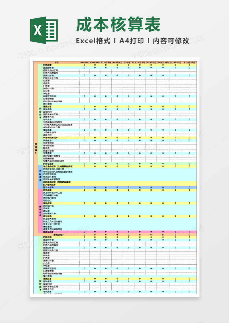 企业成本核算表统计分析excel模板