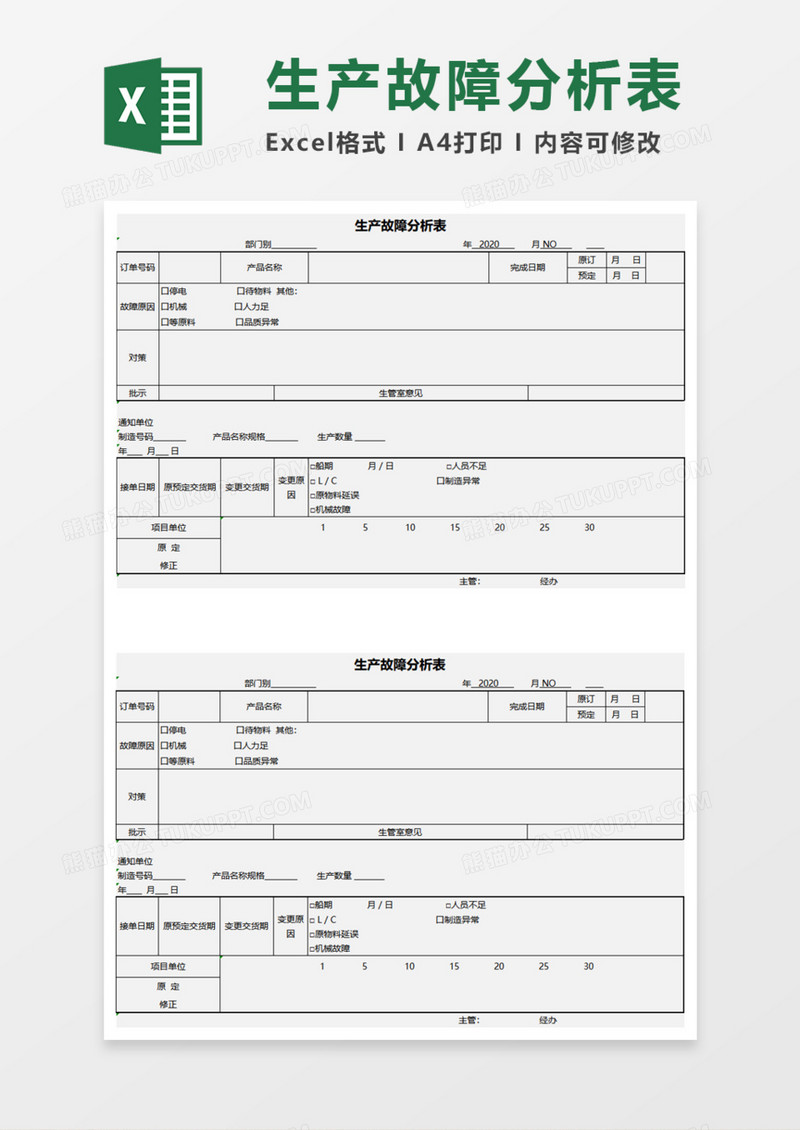 生产故障分析表execl模板