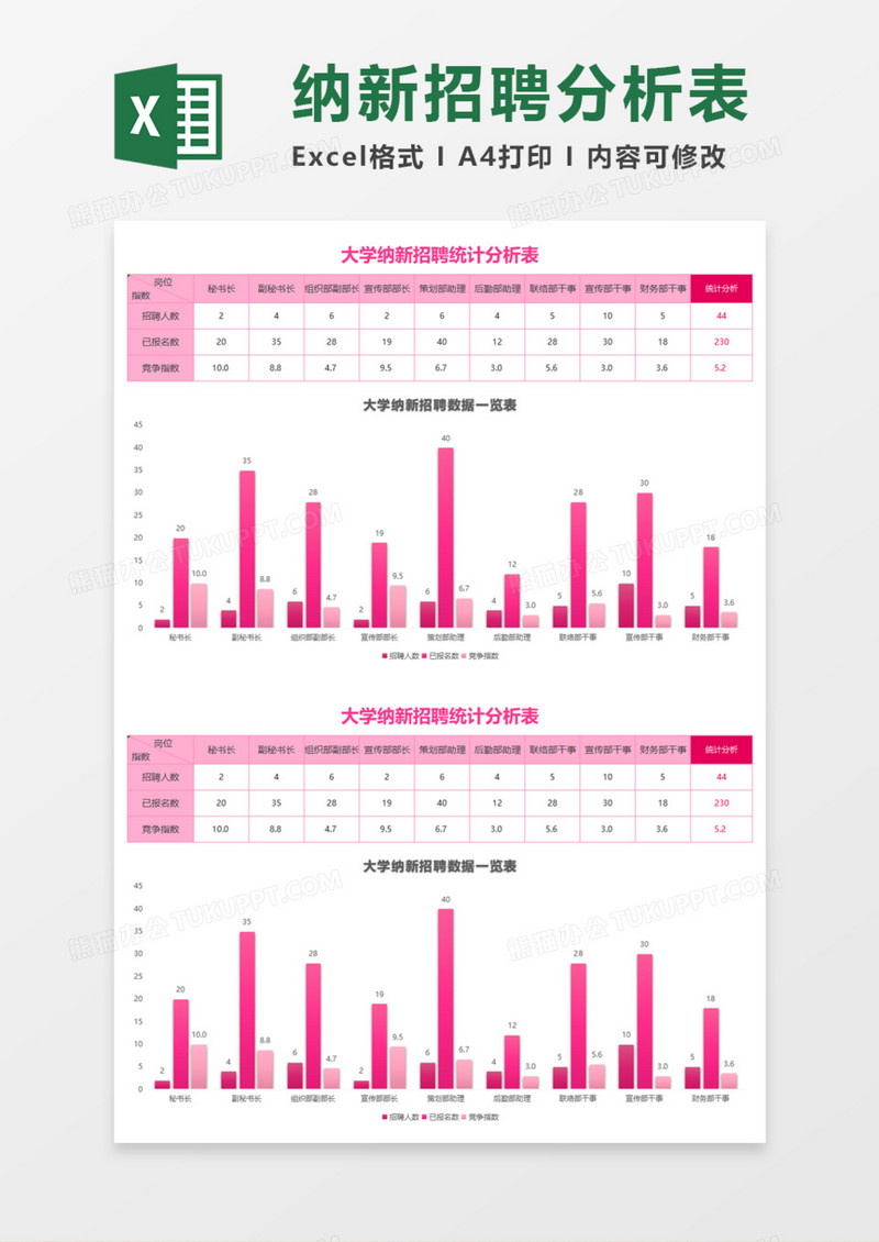 大学纳新招聘统计分析表execl模板