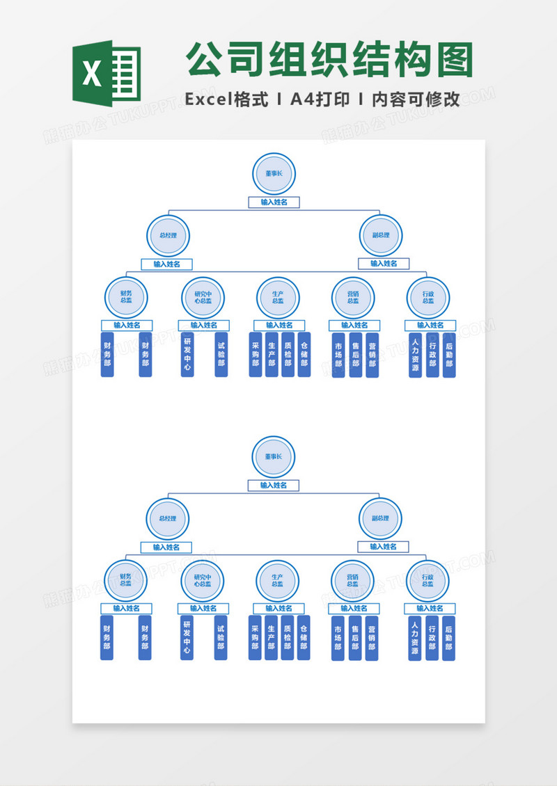 简洁公司组织结构图Execl模板