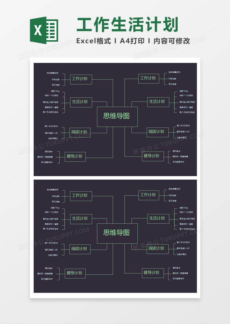 工作生活计划导图Execl模板