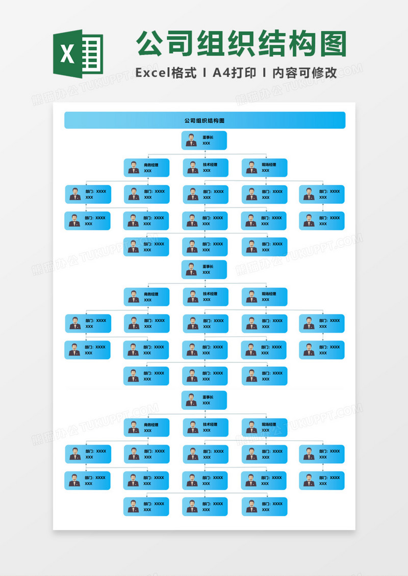 精美公司组织结构图Execl模板