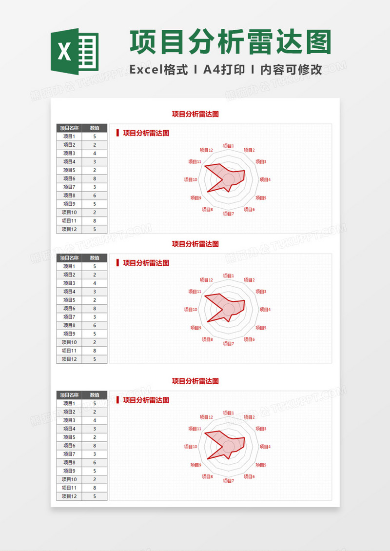 项目分析雷达图Execl模板