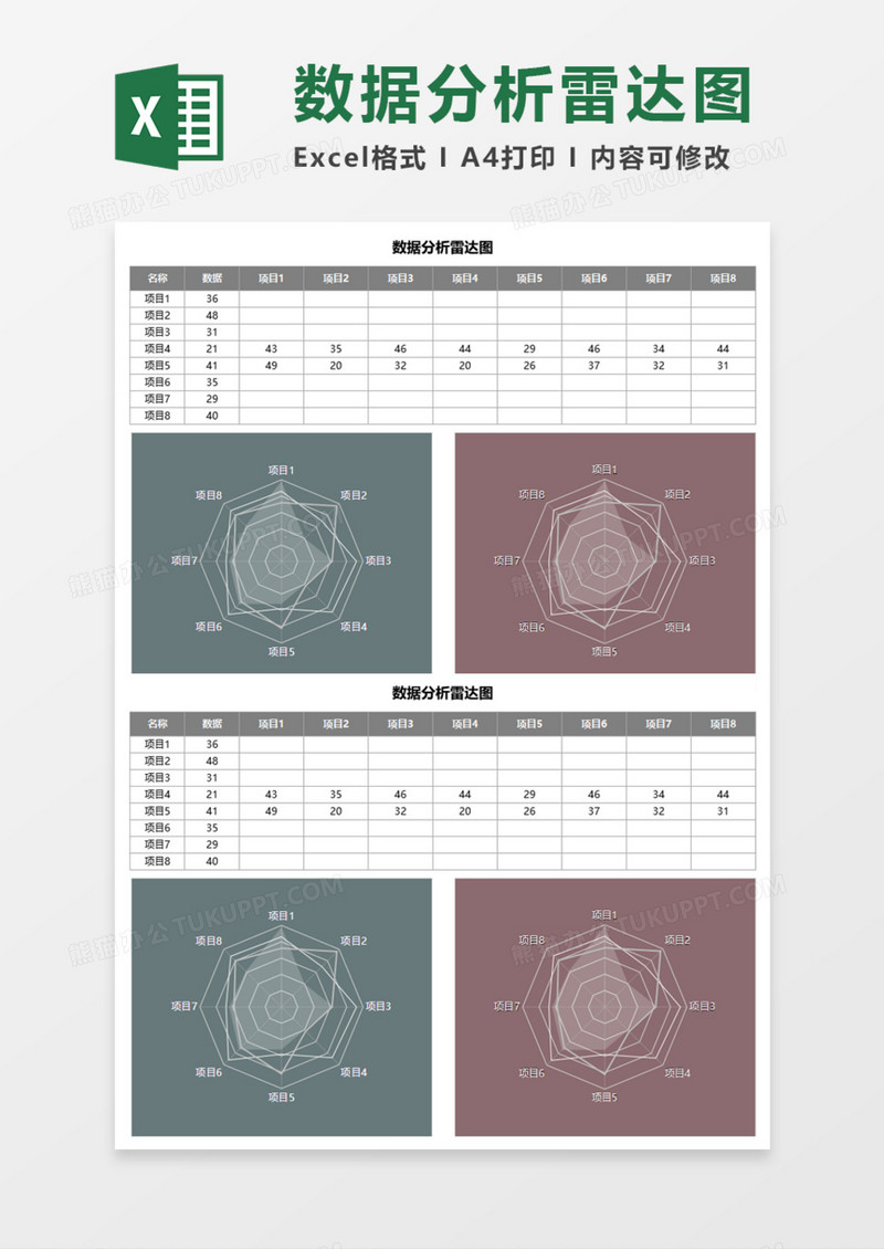 数据分析雷达图Execl模板