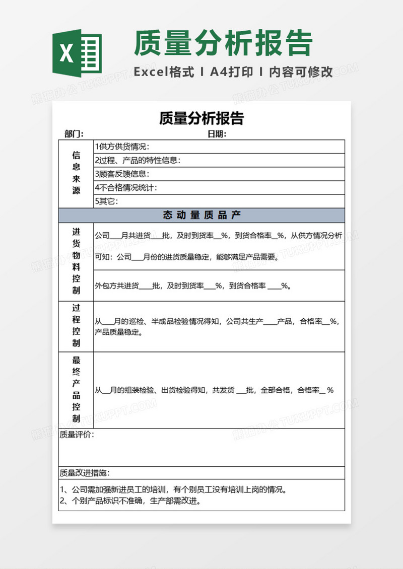 质量分析报告Execl模板