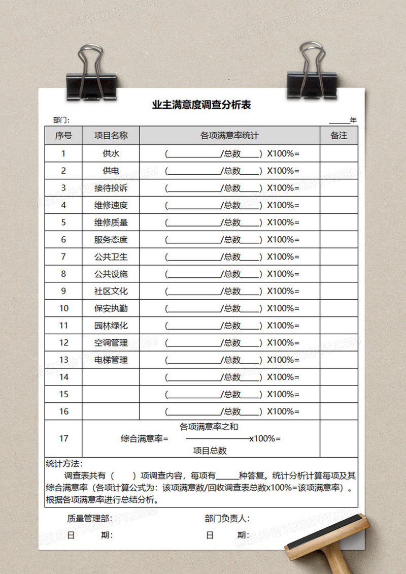 业主满意度调查分析表execl模板