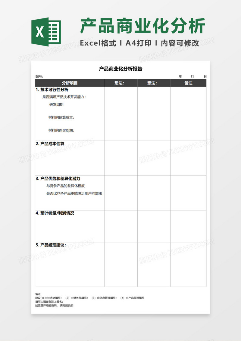 产品商业化分析报告Execl模板