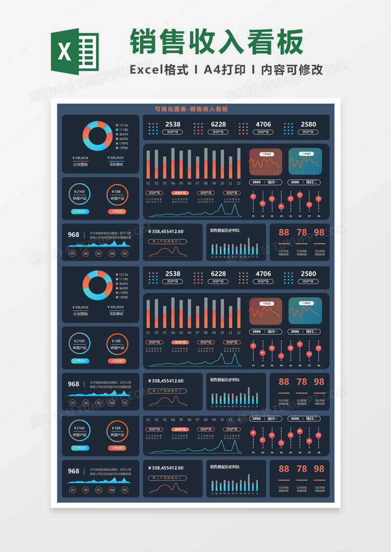 可视化图表-销售收入看板Execl模板