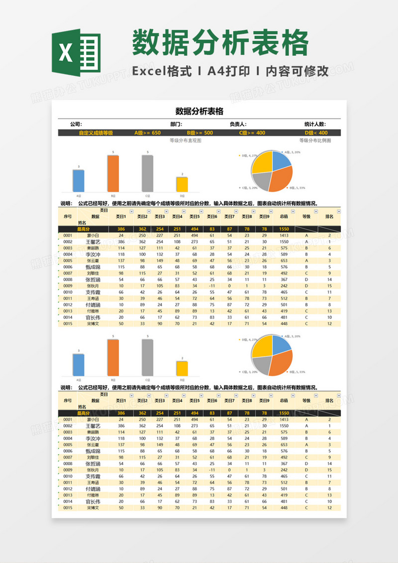 数据分析表格Execl模板