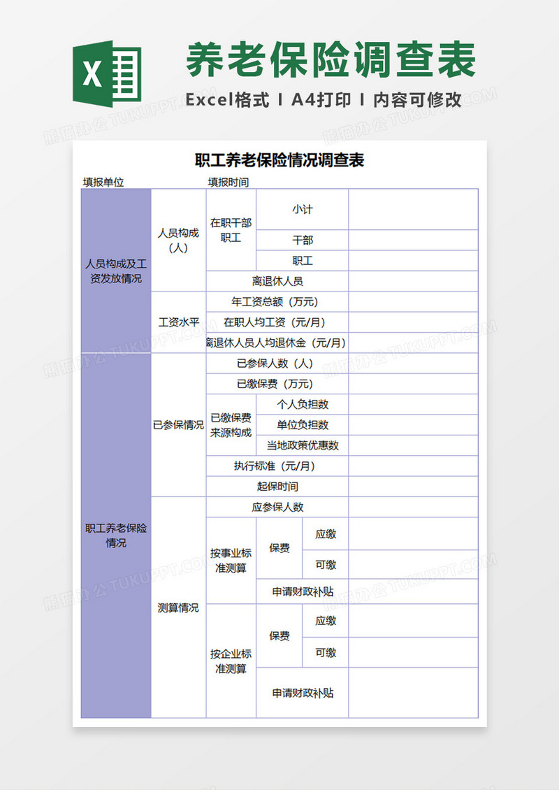 职工养老保险情况调查Execl模板