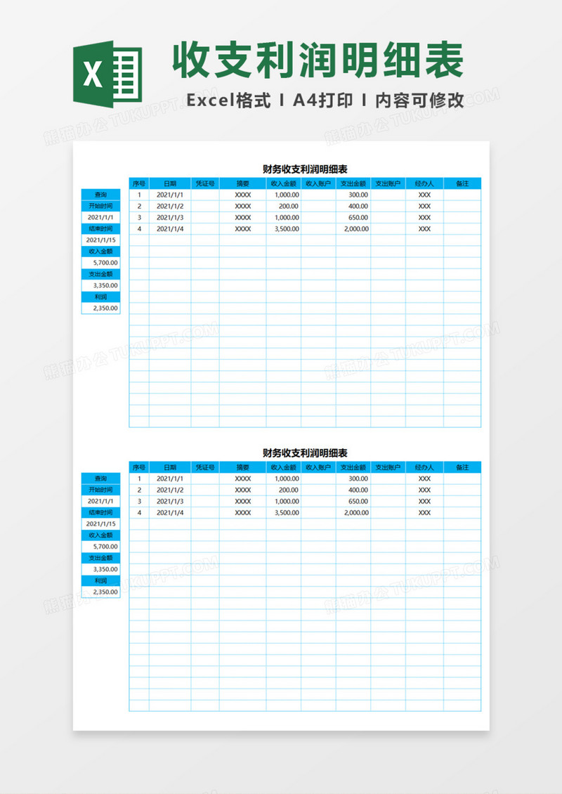 财务收支利润明细表Execl模板