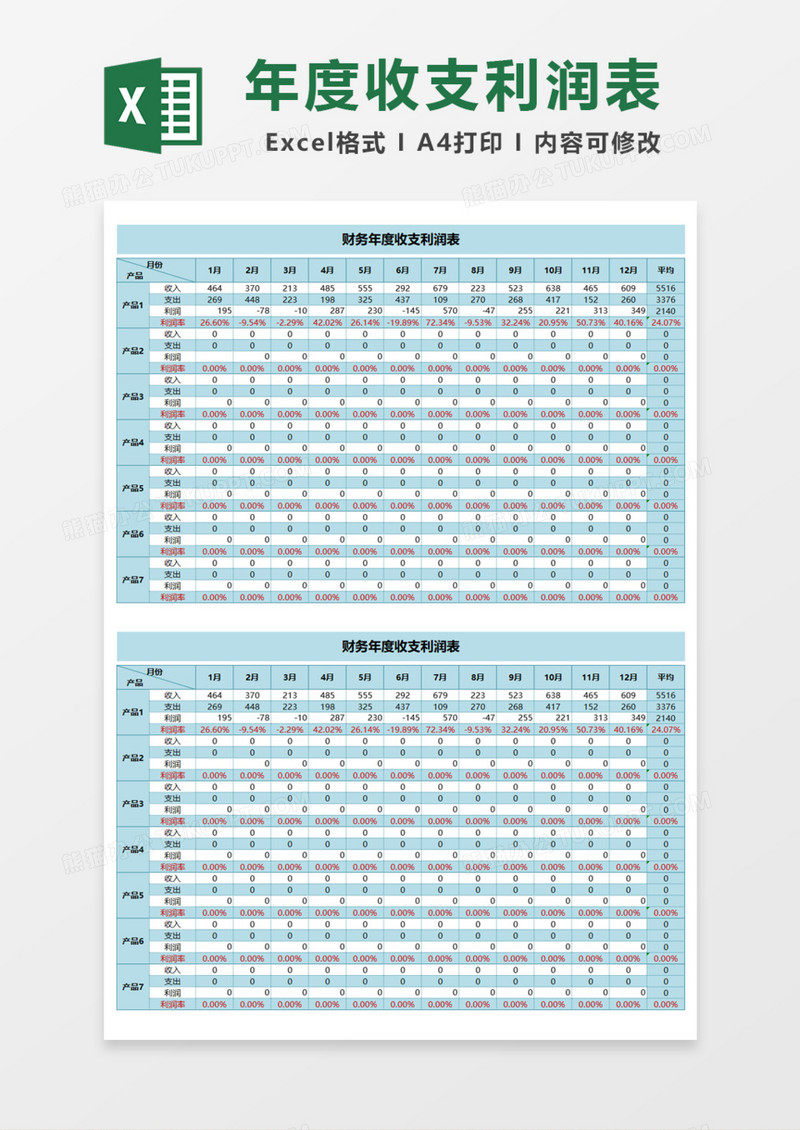 财务年度收支利润表Execl模板