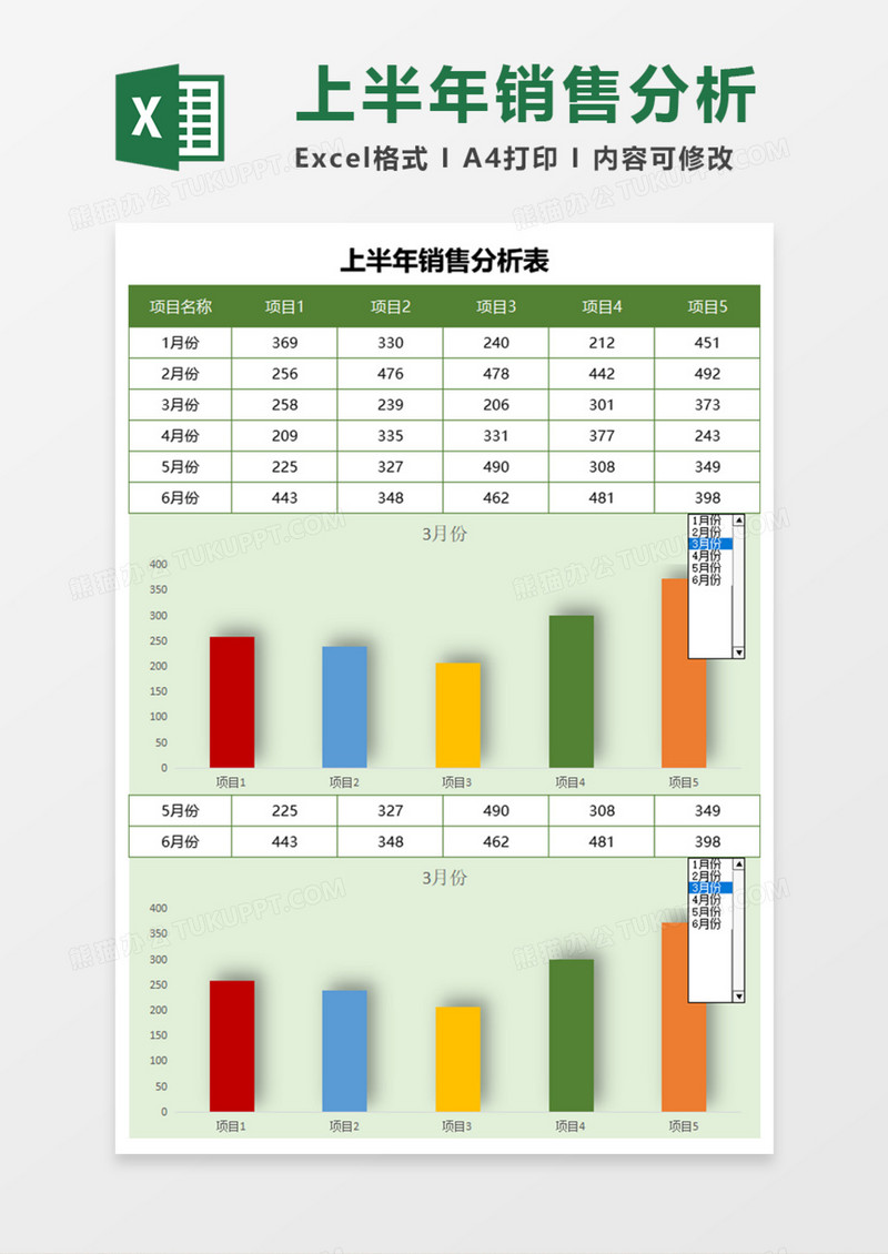 实用上半年销售分析表Excel模板