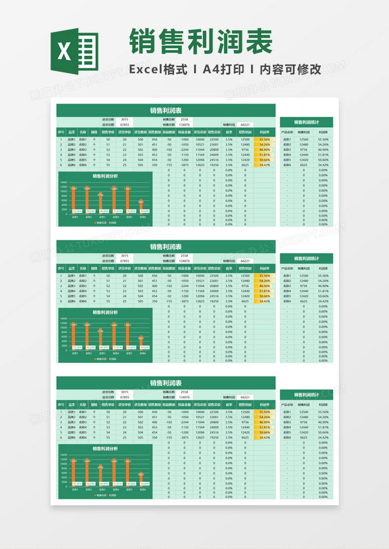 精美销售利润表Excel模板