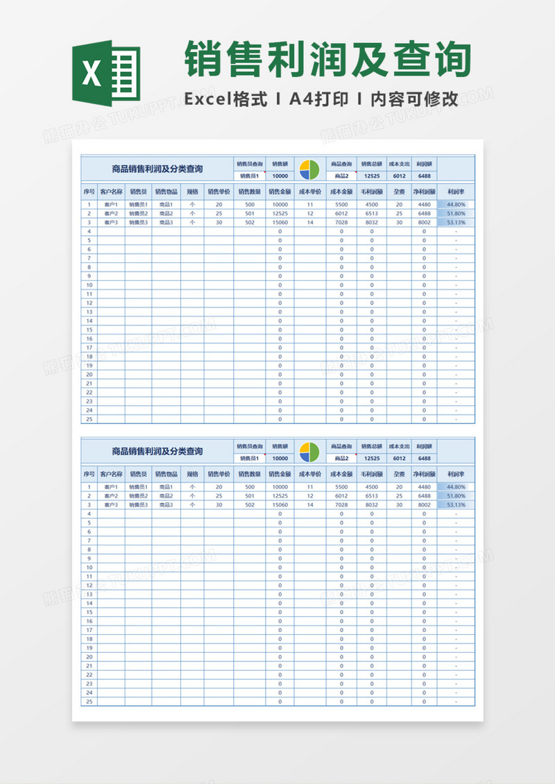 商品销售利润及分类查询Excel模板