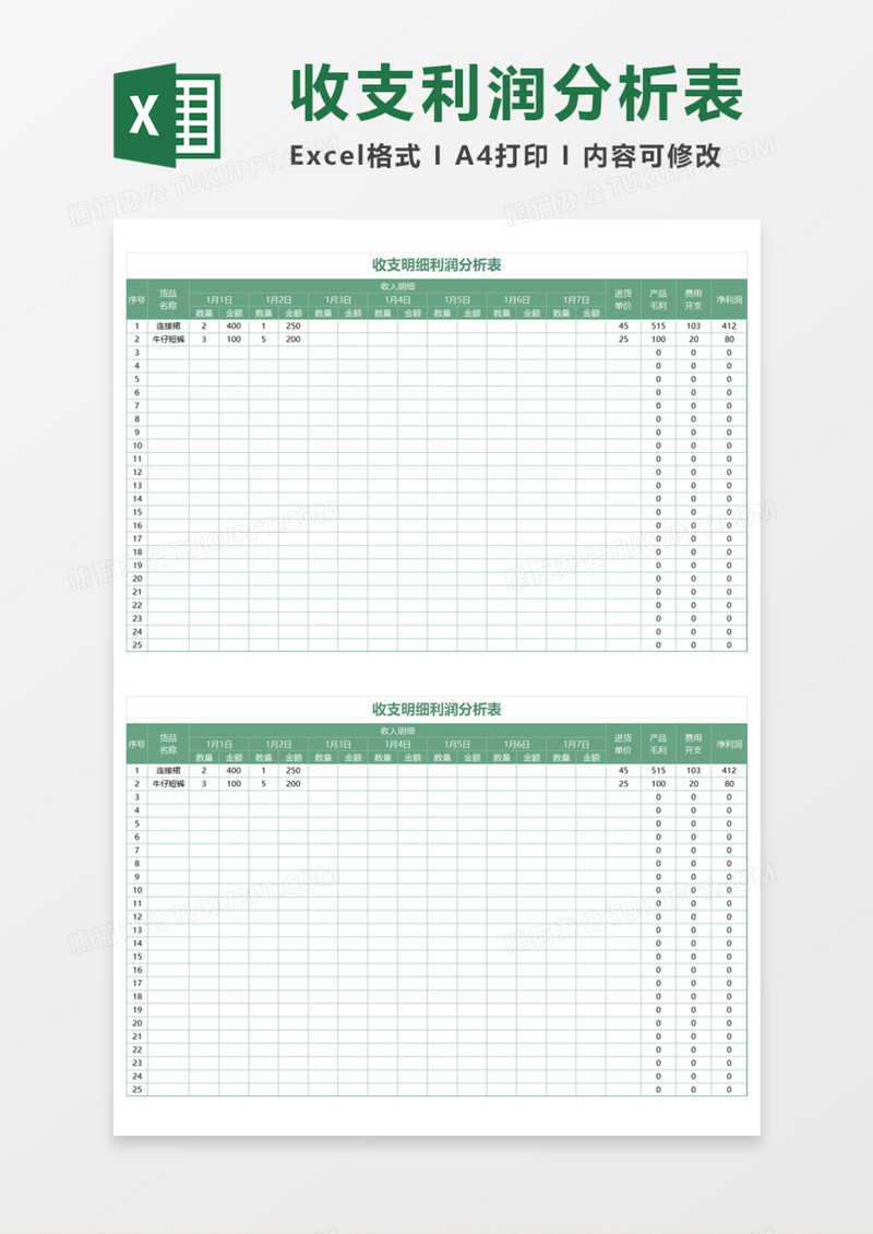 收支明细利润分析表Excel模板