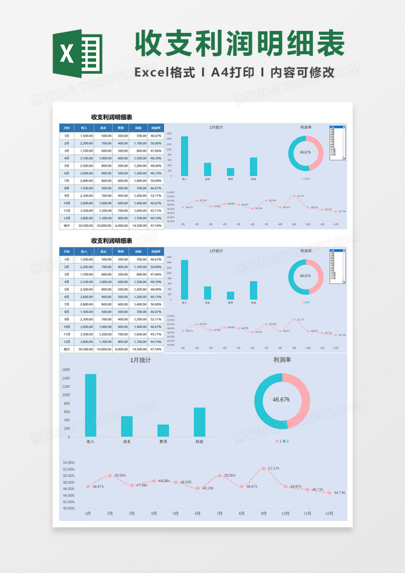 年度收支利润明细表Excel模板
