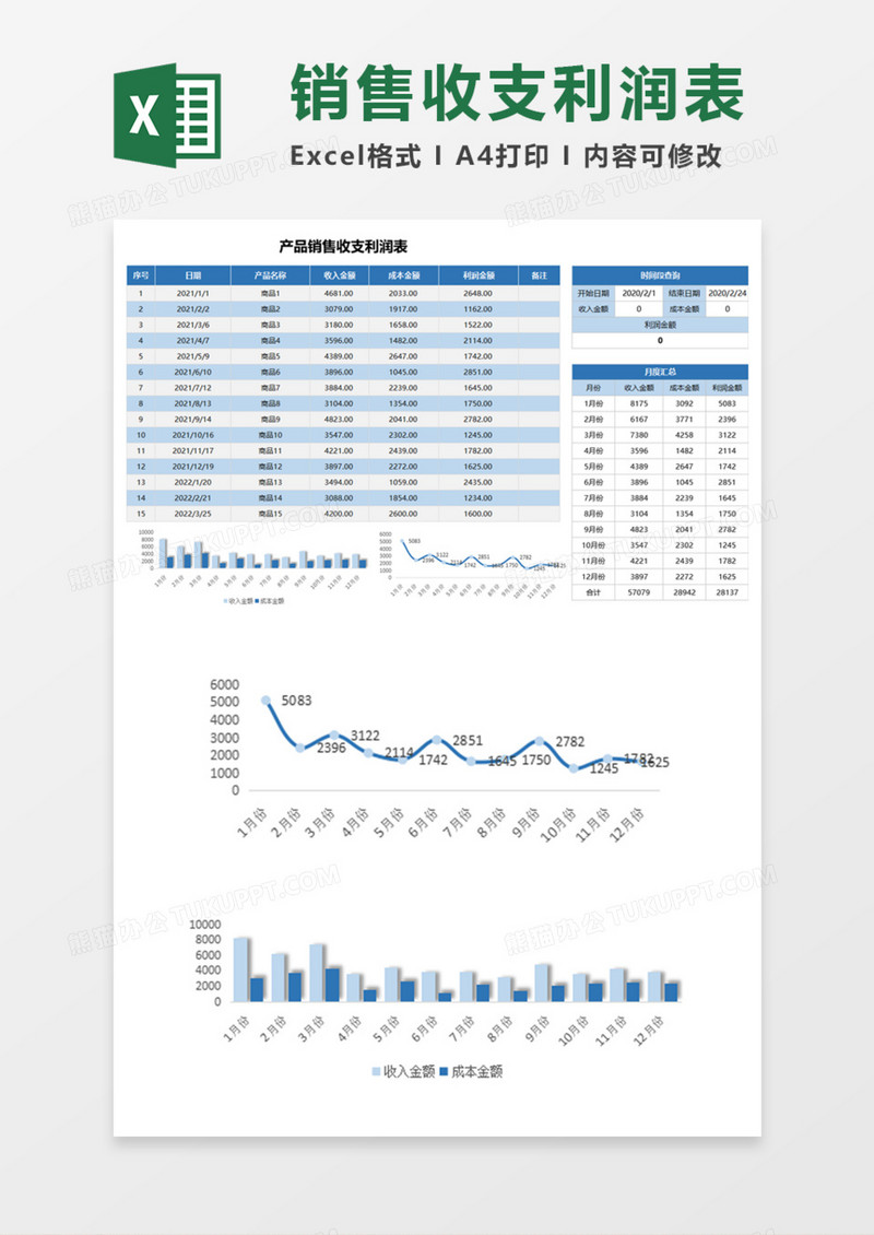 产品销售收支利润表Excel模板