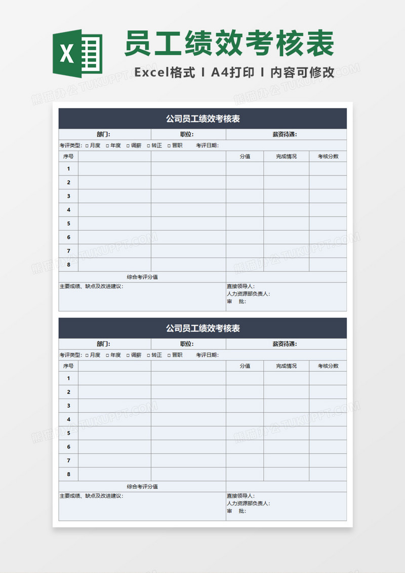 公司员工实用绩效考核表Excel模板