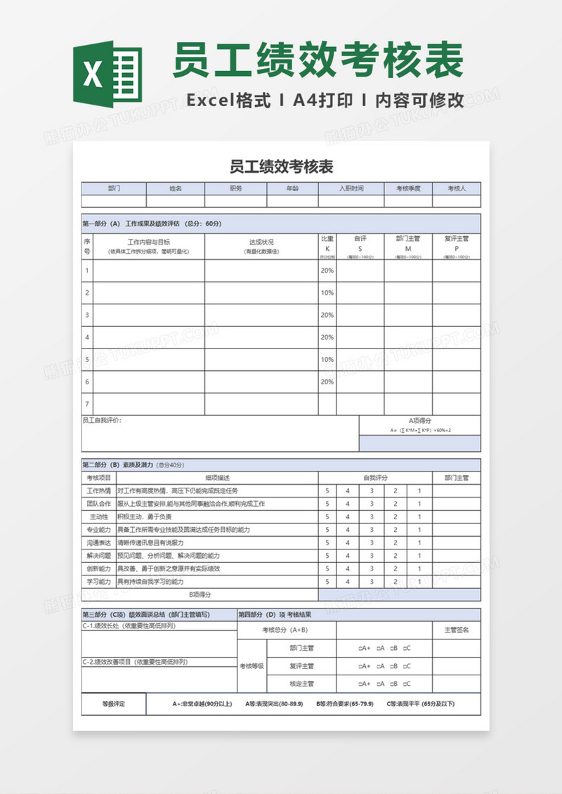 员工实用绩效考核表Excel模板