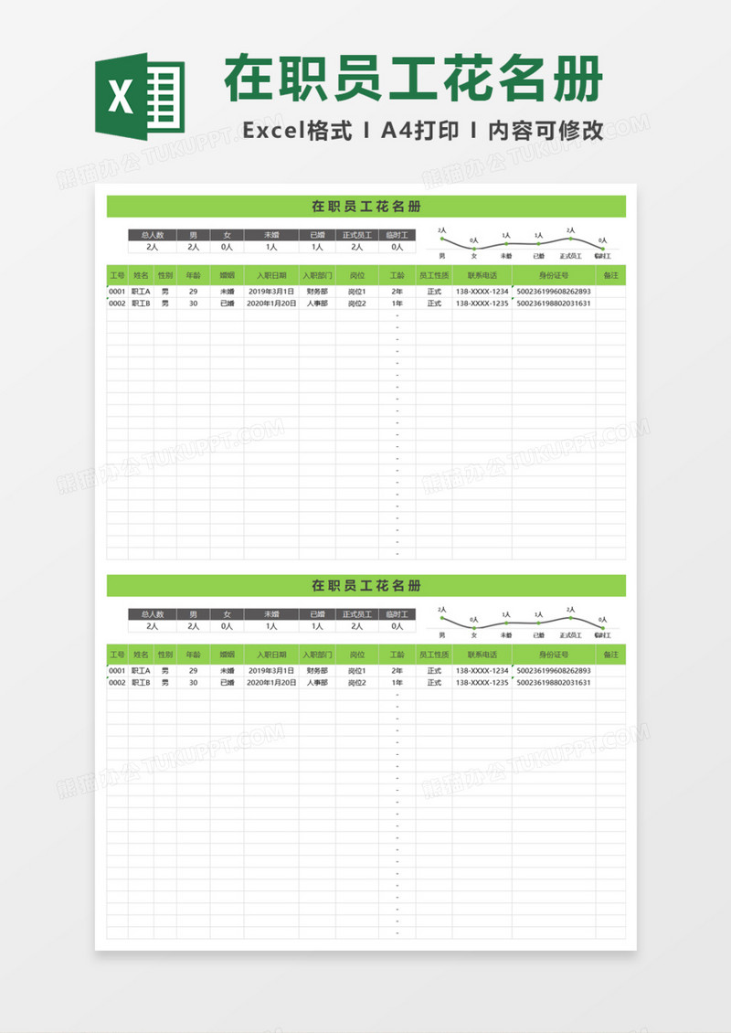 实用在职员工花名册Excel模板