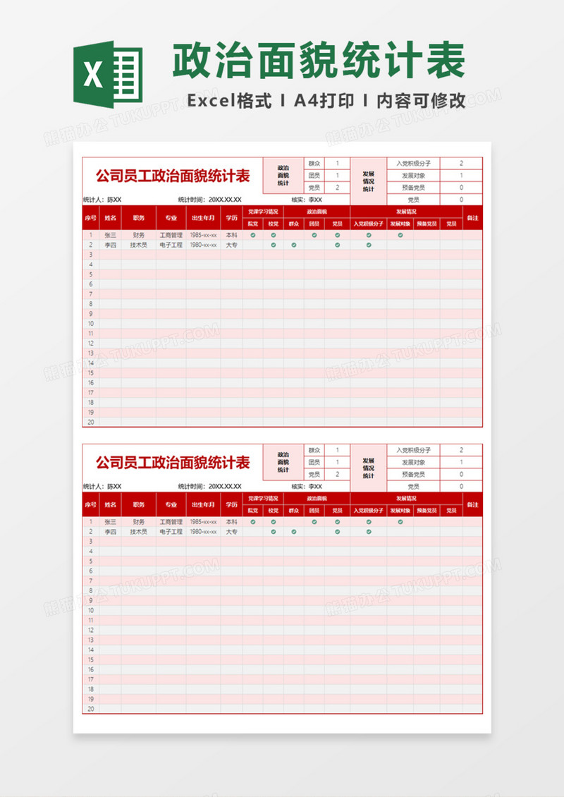 公司员工政治面貌统计表Excel模板