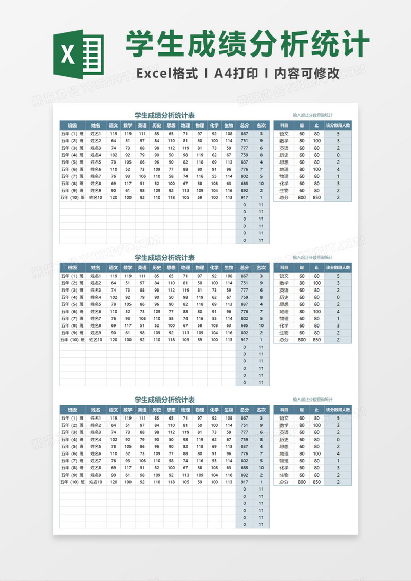 简明学生成绩分析统计表excel模板下载学生图客巴巴 4003
