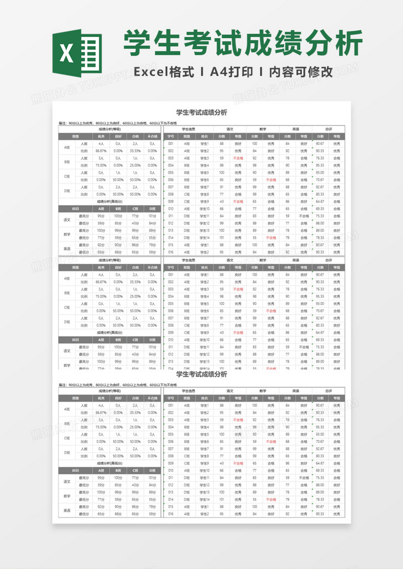 学生考试成绩分析Excel模板