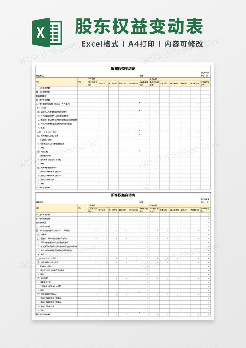 实用股东权益变动表Excel模板