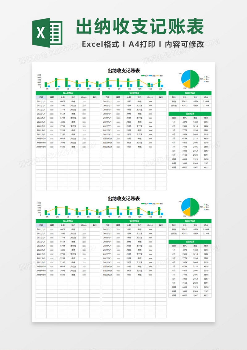 出纳收支记账表Excel模板