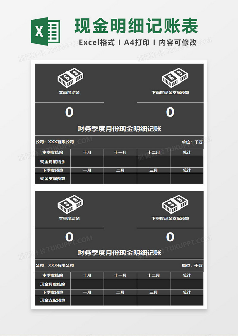 财务季度月份现金明细记账