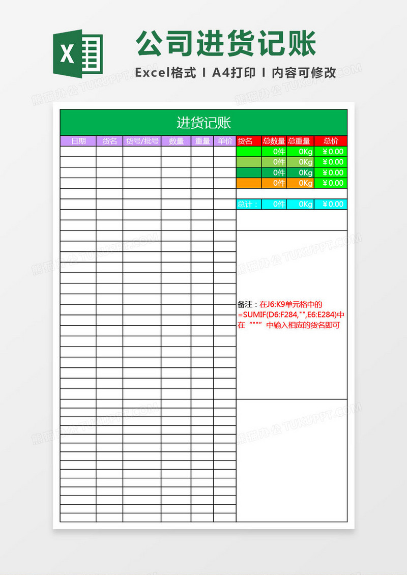 企业公司小店进货记账模版