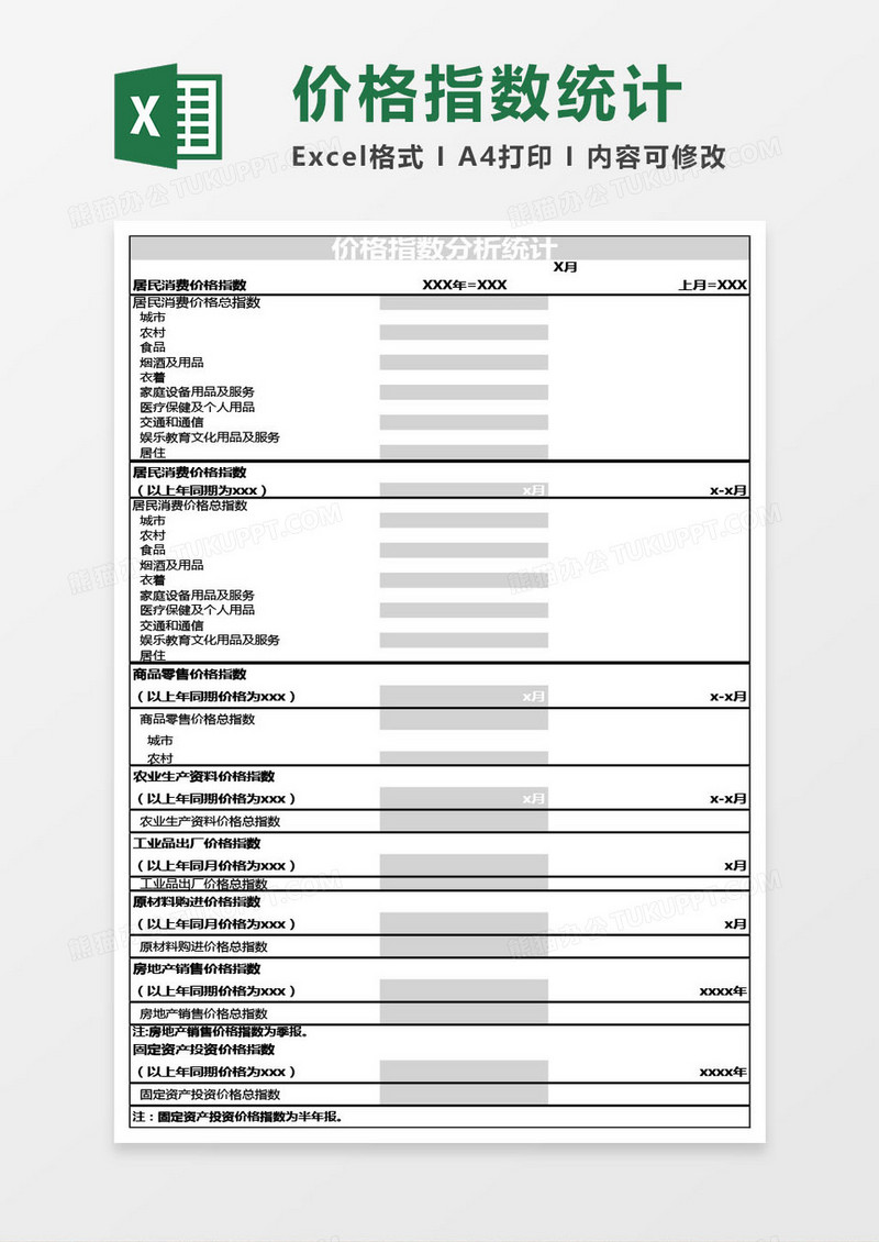 居民消费价格指数分析统计模版