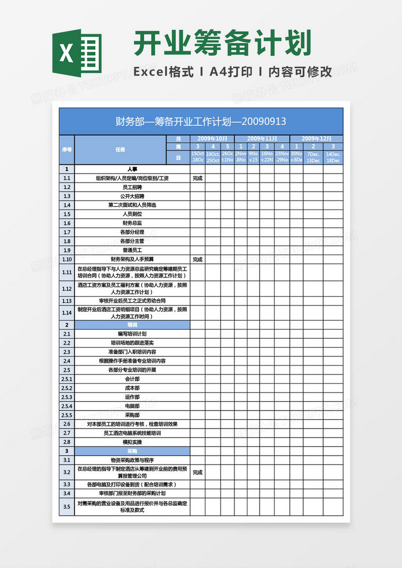 酒店财务部开业筹备工作计划