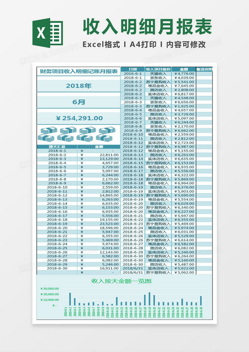 财务项目收入明细月报表