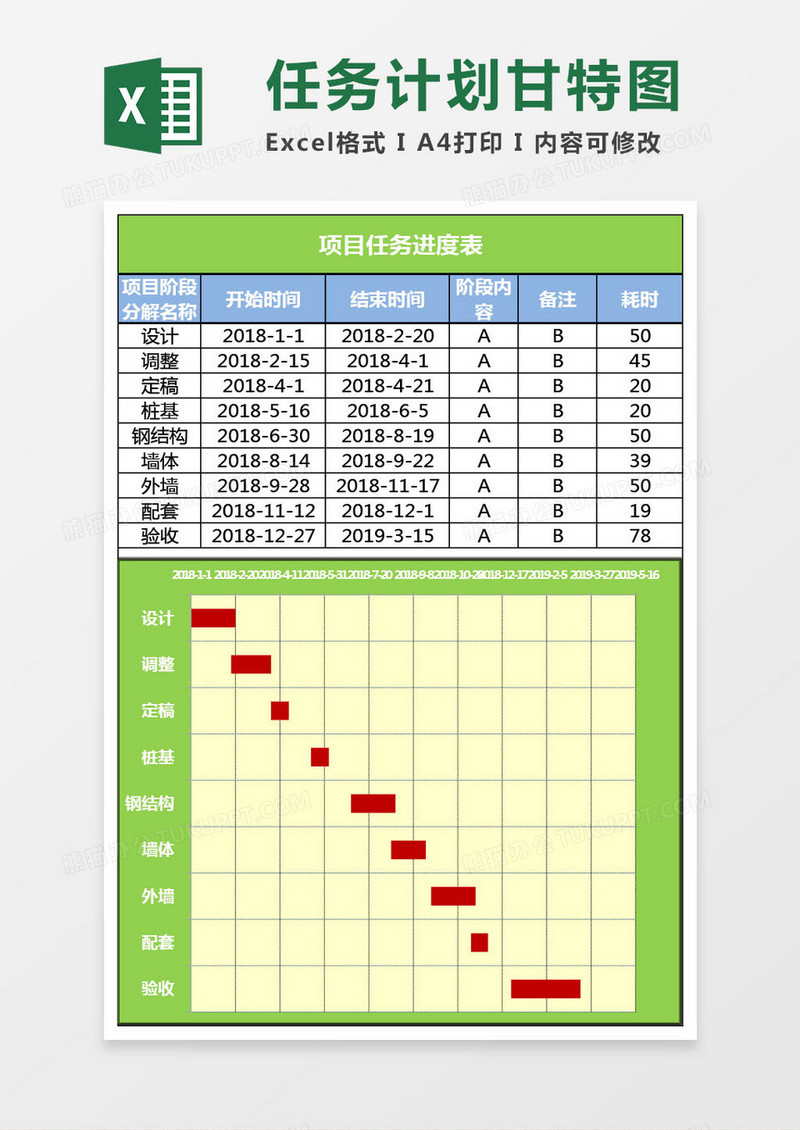 简约项目任务计划甘特图excel表模板