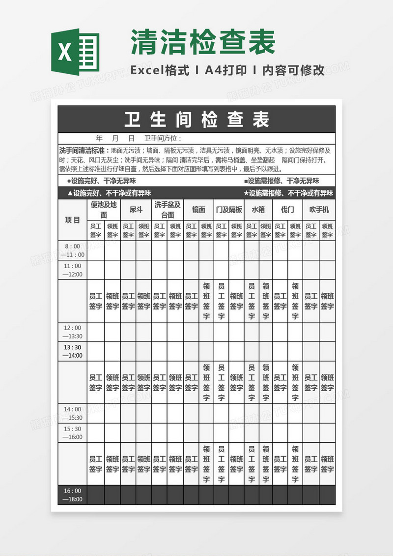 卫生间清洁检查表