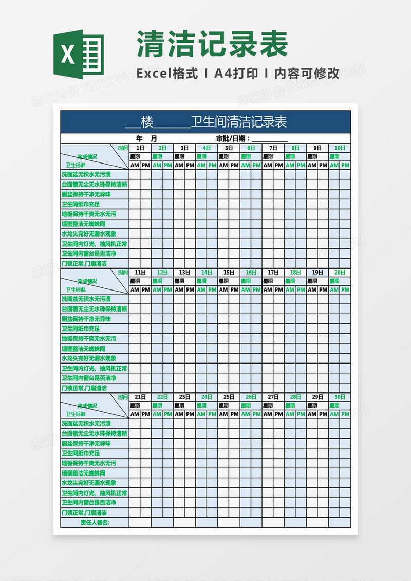 卫生间、宿舍楼、厂区清洁记录表