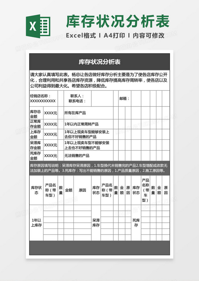 黑色商务库存状况分析表