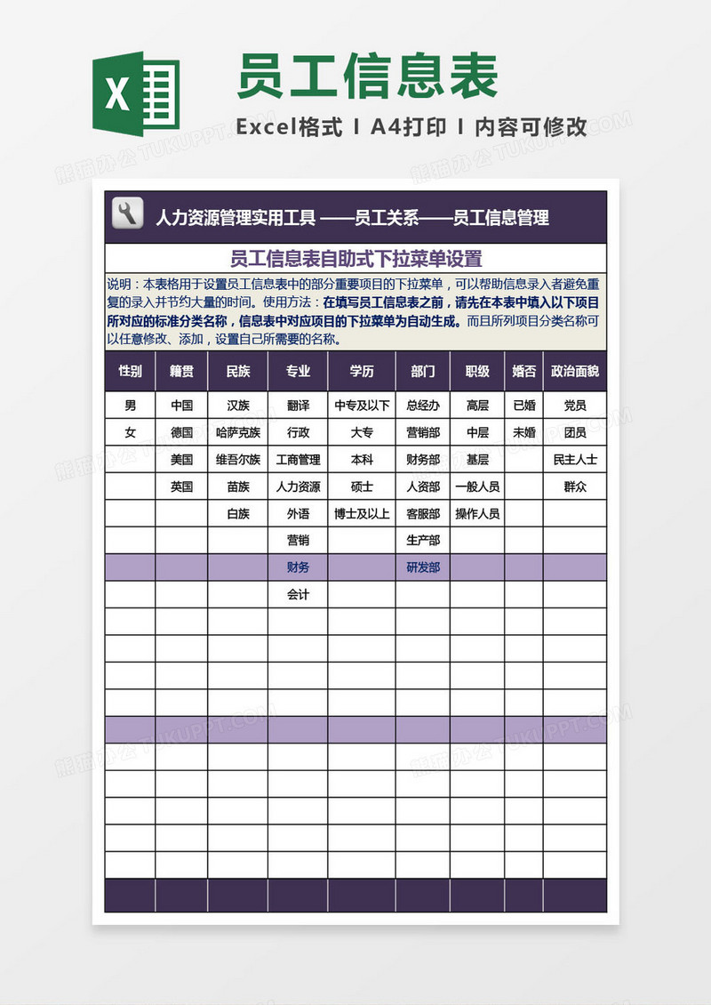 个性定制化员工信息表