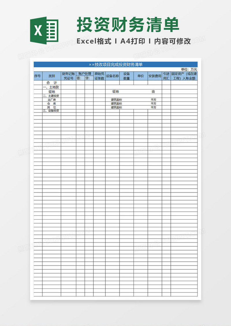 技改项目完成投资清单