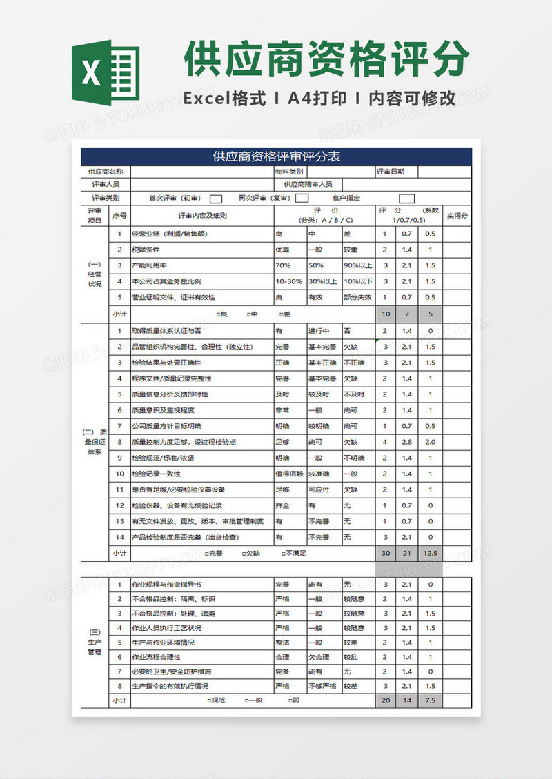 供应商资格评审评分表