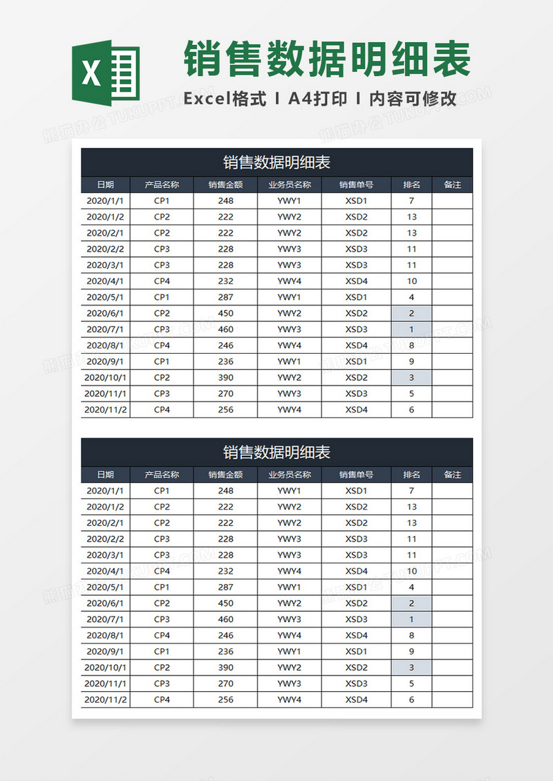 深蓝商务销售数据明细表