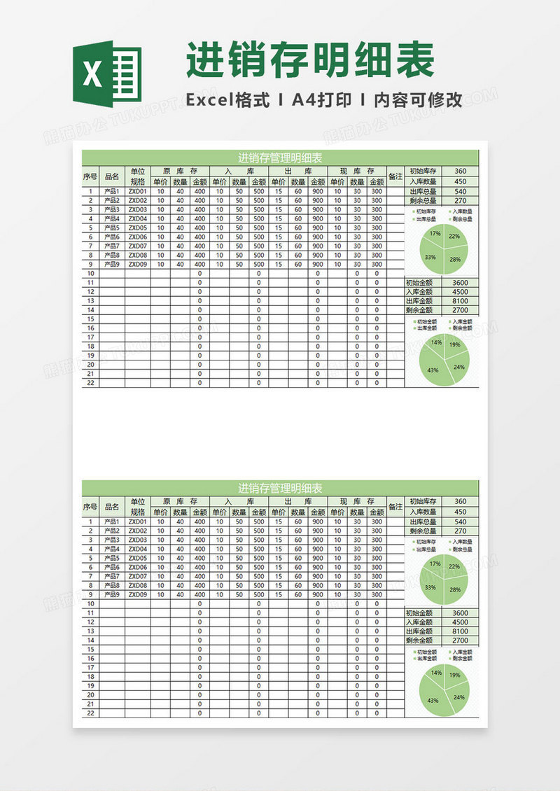 浅绿进销存管理明细表