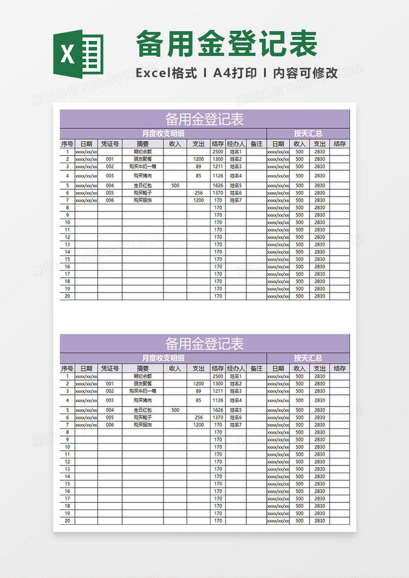 备用金使用明细表模板图片