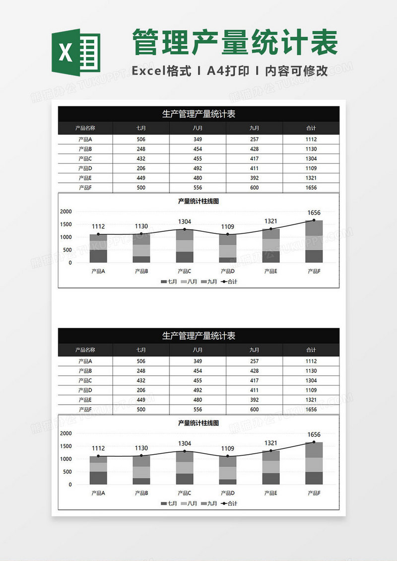 黑色商务生产管理产量统计表